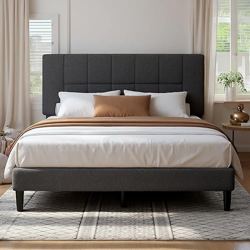 Pipishell Queen Size Bed Frame Upholstered Platform Queen Bed Frame with Adjustable Headboard,1300 lbs Strong Weight Capacity, Fully Upholstered Mattress Foundation,No Box Spring Needed, Easy Assembly