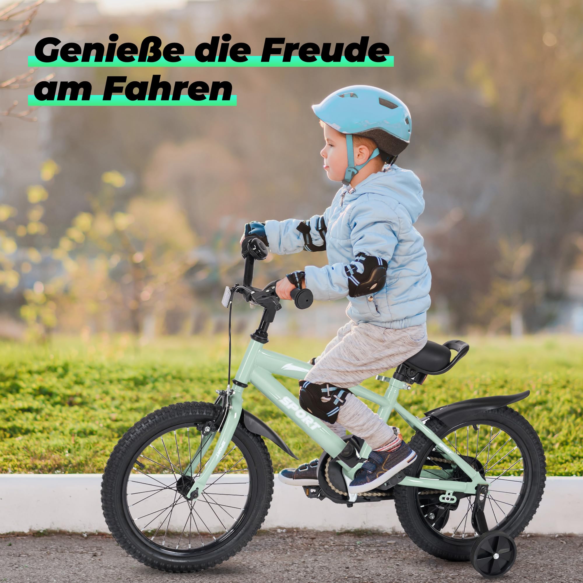 BODIOO Kinder Fahrrad 12 Zoll Kinderfahrrad mit verstellbarem Sitz, Dualbremsen, Stützrädern, Reflektor und Schutzblech, geeignet für Fahrer von 84 bis 97 cm