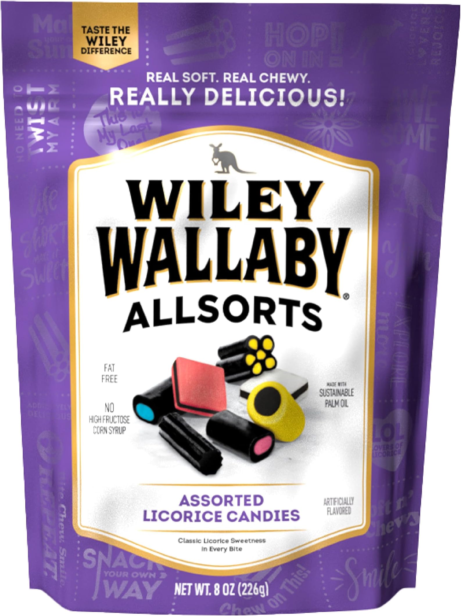 Wiley Wallaby 8 Ounce Allsorts Gourmet Australian Style Soft & Chewy Assorted Licorice Candy (1 Pack)