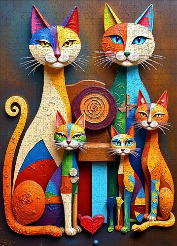 Rompecabezas de gato abstracto  1000 piezas de rompecabezas abstractos de gatitos para adultos, rompecabezas de papel de gato artístico para