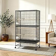 Garvee Large Rolling Bird Cage for Parrots and Large Birds - Spacious and Tall 61" Aviary with Storage Brackets, Feeders Included, Double Tier - Ideal for Budgies