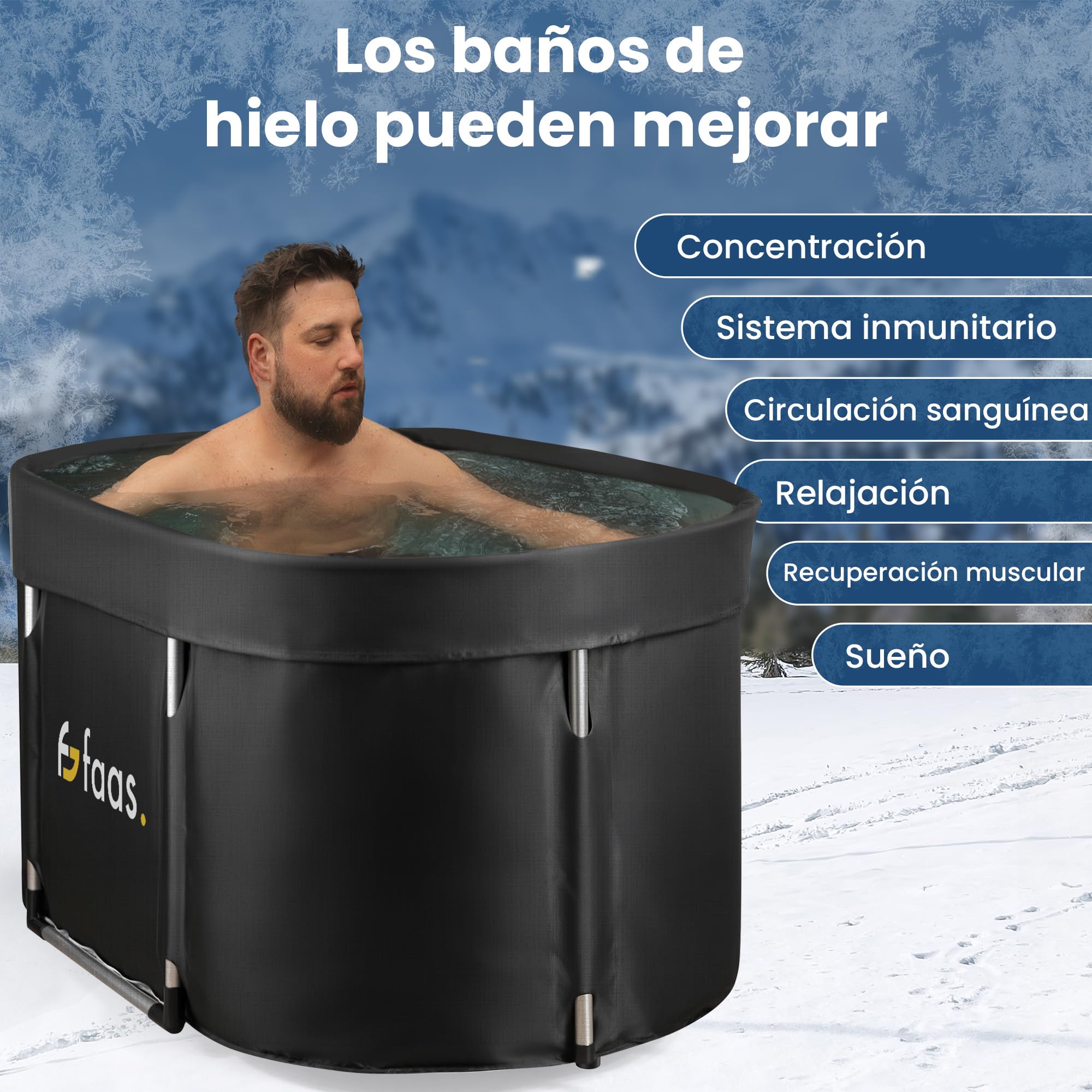 Faas Baño de Hielo XL 420L – Bañera Plegable para Adultos – Incluye Tapa, Tubo de Drenaje & Accesorios – Ice Bath – Portátil, PVC Duradero, Fácil de Montar – Negro