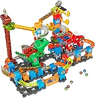 VTech Marble Rush T-Rex Dino Thrill Track Set - 119-Piece STEAM Marble Run with Chomping Dino, Magic Elevator & Zipline for Kids 4+