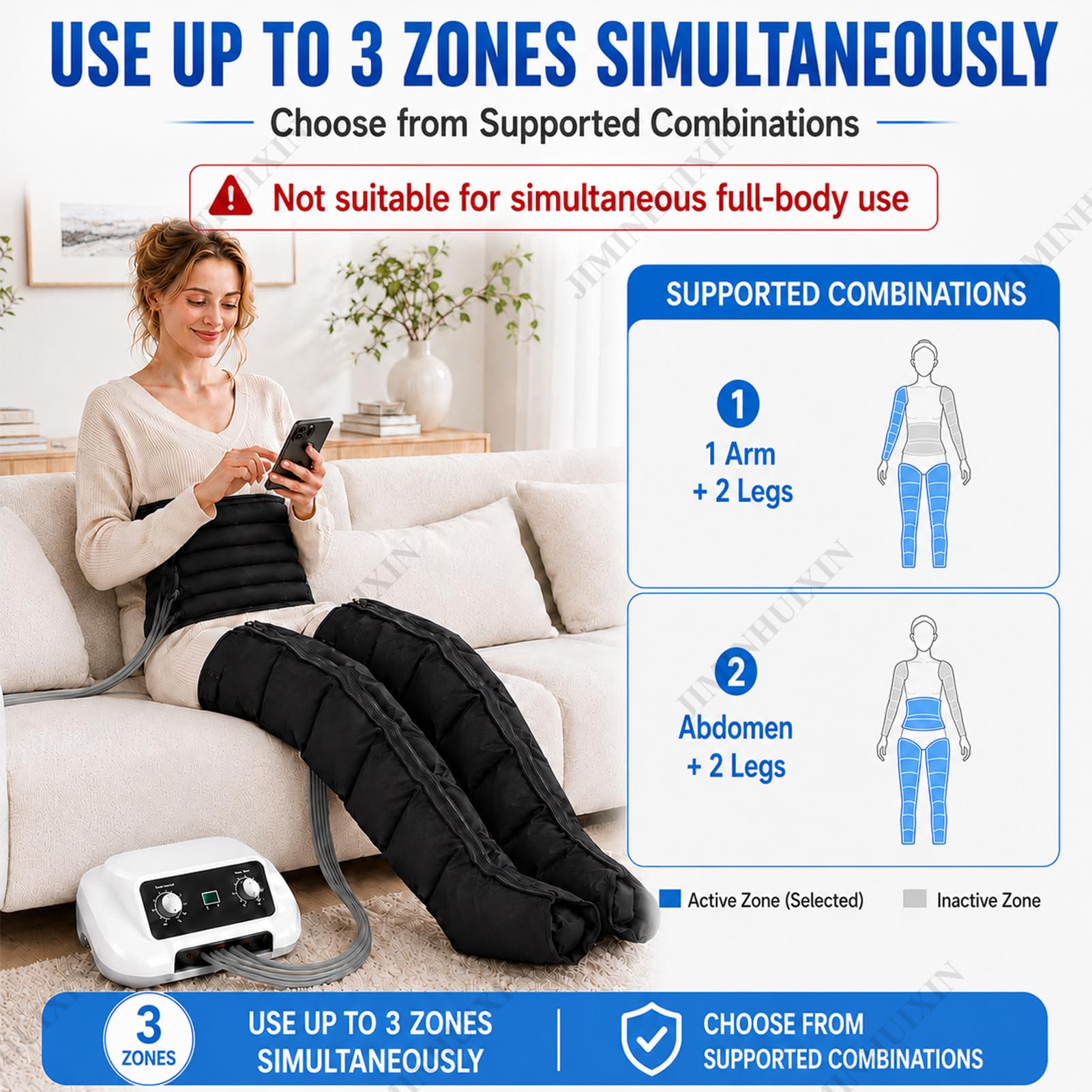 Pressoterapia Linfodrenaggio Pressoterapia Per Casa, 6 Camere D'Aria Macchinario Pressoterapias Gambe e Braccia Addome,Presso Terapia, Massaggio Linfodrenante,0-30 Min,0-240 mmHg Regolabile