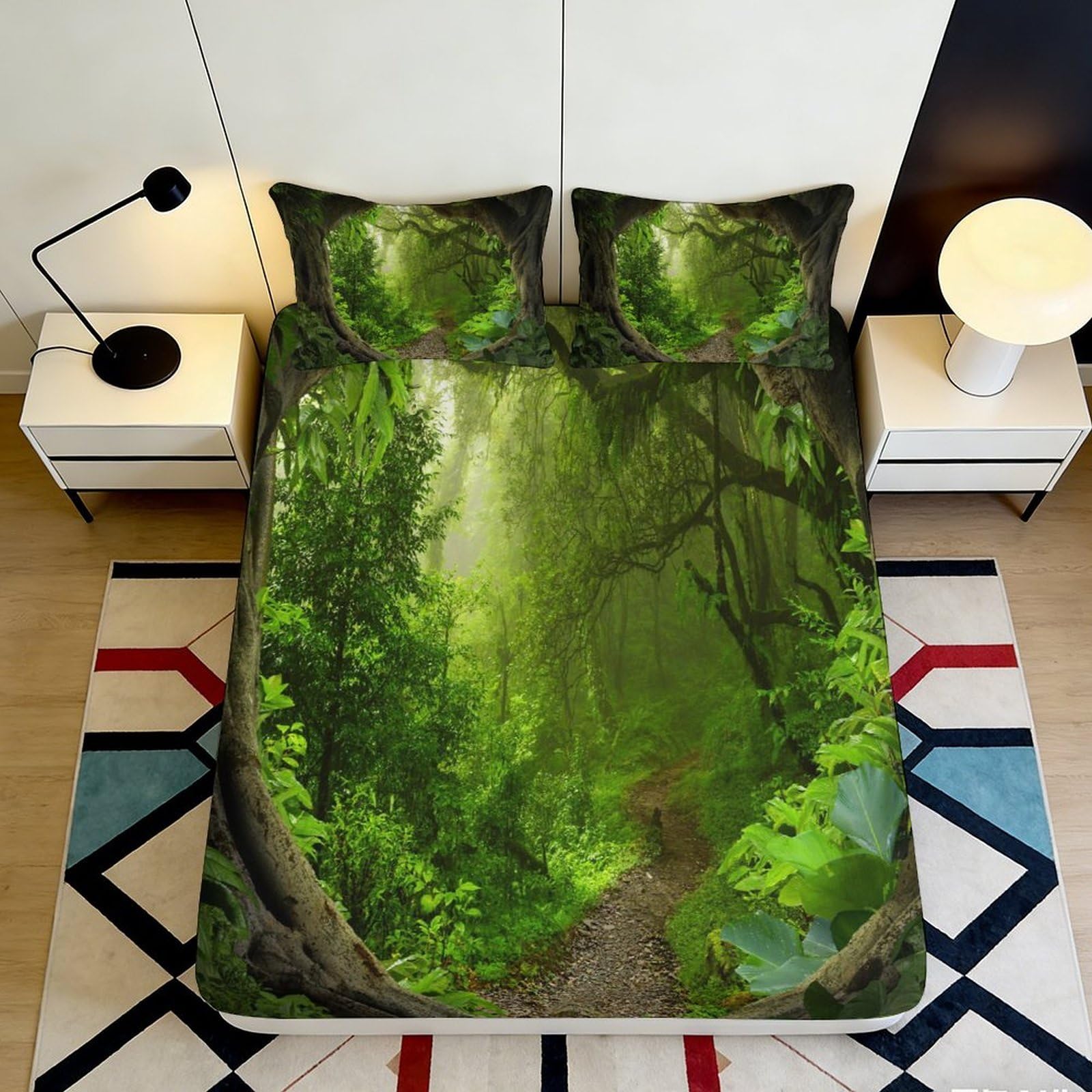 Pnayamiorkfel Style-3 3D Printed Forest Path Fitted Sheet Microfiber Soft Anti-Slip Mattress Cover For Bedroom Dorm Decor 90X200x25cm