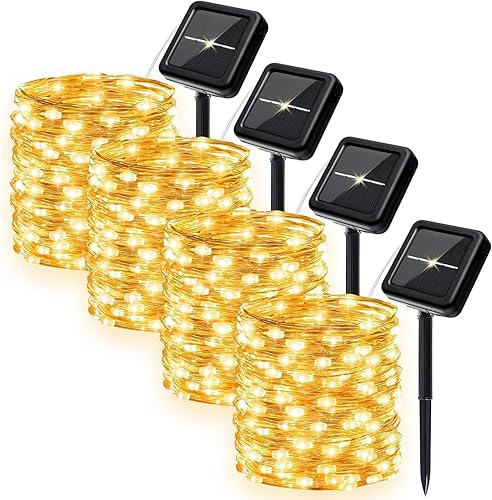 Miniatura 9 de Paquete de 4 luces solares para exteriores, 800 luces LED de 262 pies, extralargas, 8 modos, luces parpadeantes impermeables para jardín, árbol,