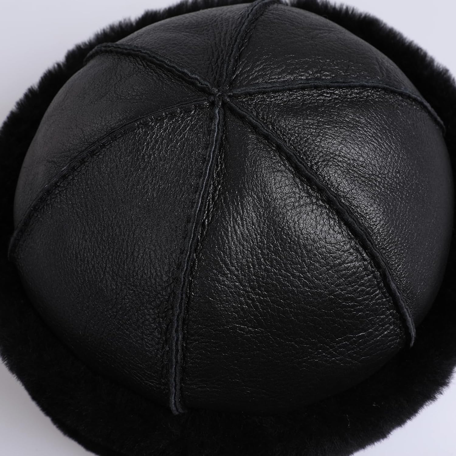 Unisex Genuine Sheepskin Leather Shearling Wool Beanie Hat, Winter Fur Cap, Hand Stitched - Image 4