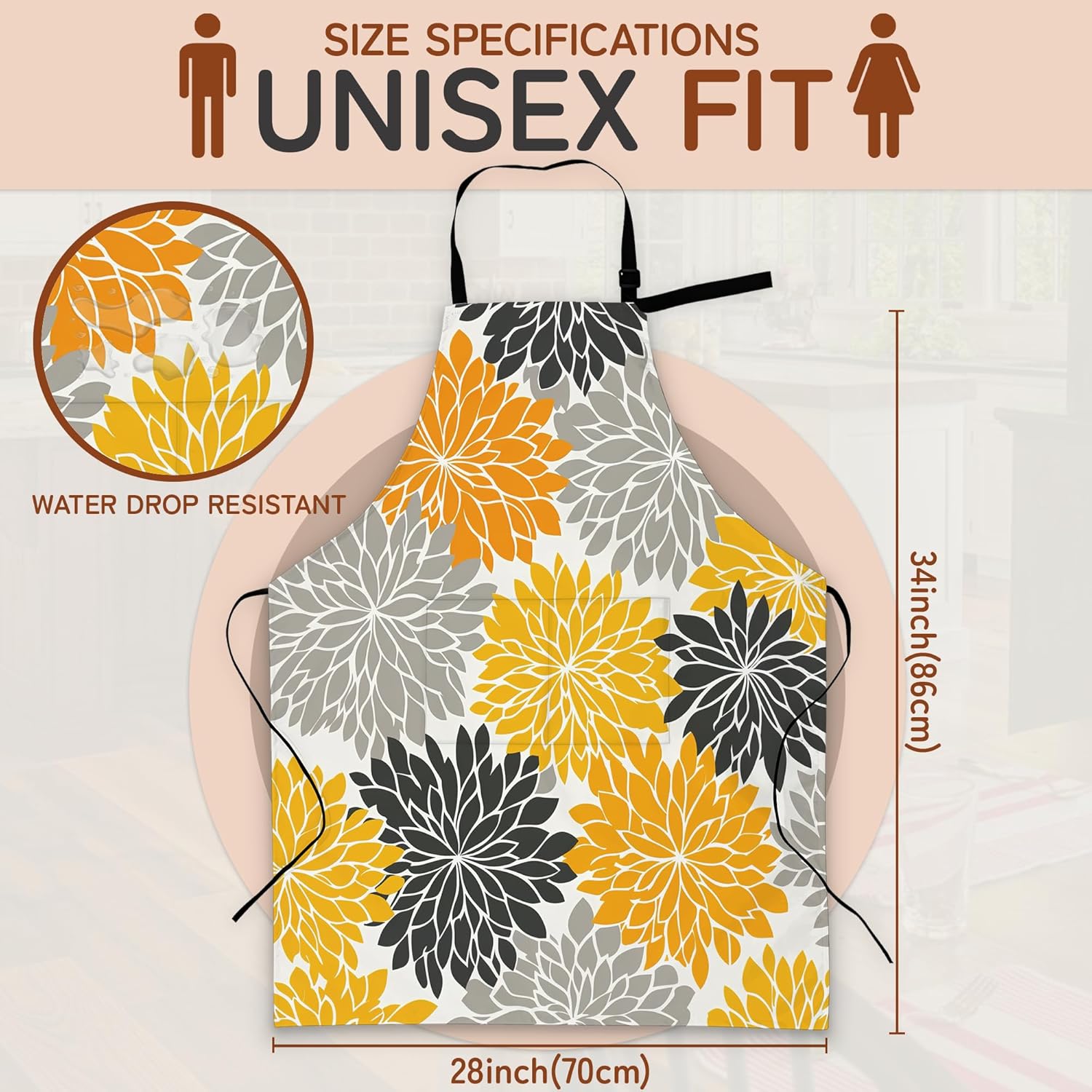 Cooking Apron for Women and Men,Adjustable Chef Bib Apron with 2 Pockets, Water and Oil Resistant for Kitchen Use - Image 2