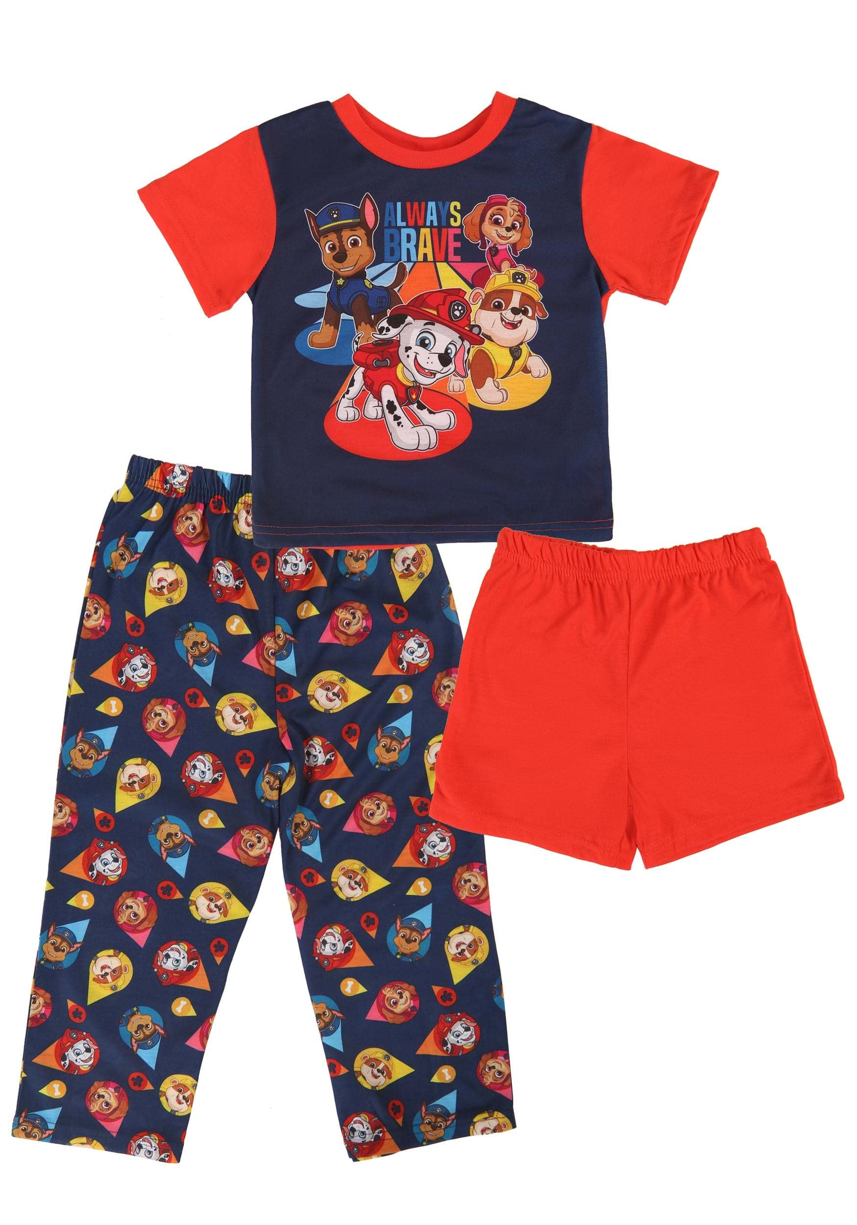 AME Sleepwear Boys' Paw Patrol Always Brave Toddler 3 Piece Pajamas (2T) Blue