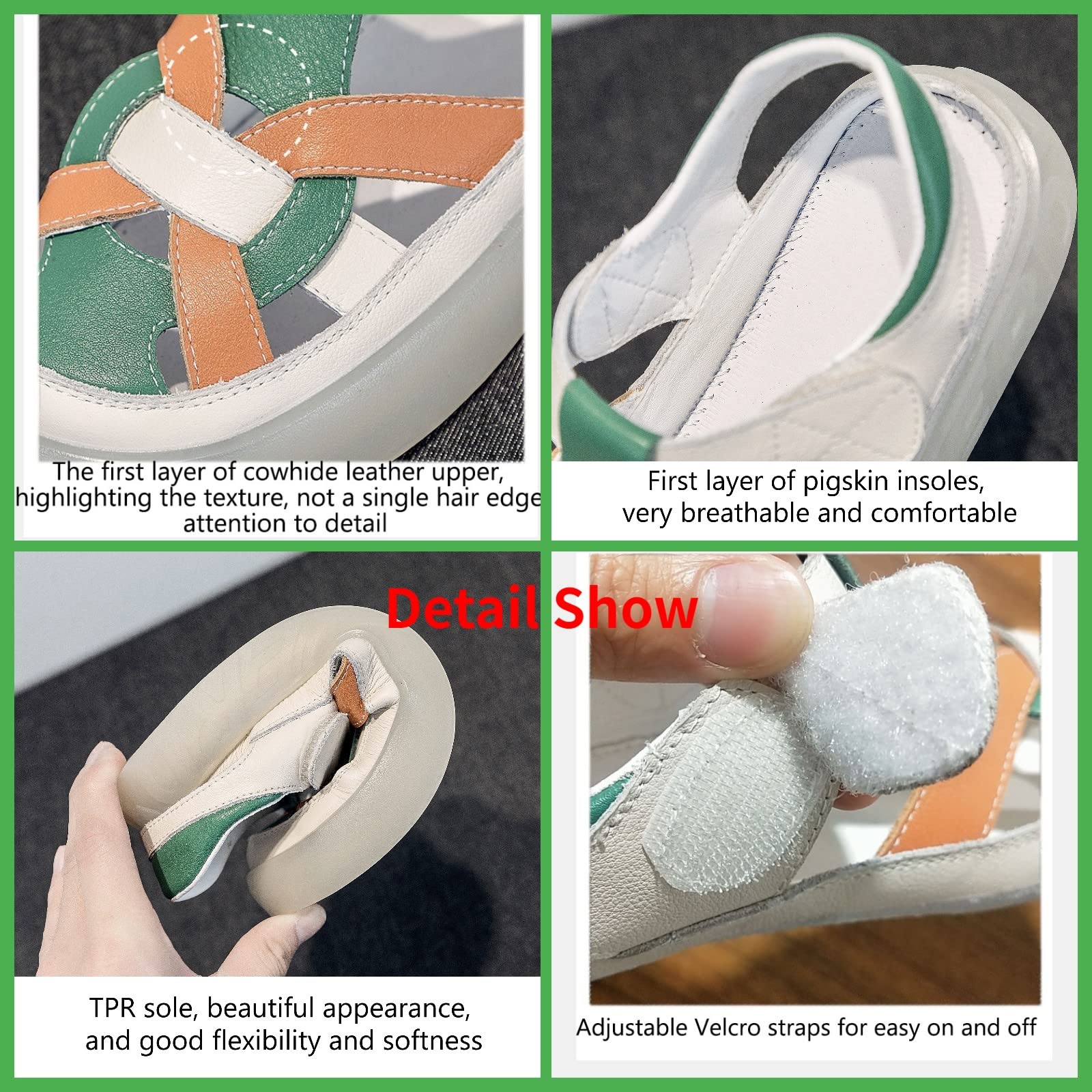 Dajingkj Sandali estivi da donna in vera pelle, sandali con plateau per ragazze con chiusura in velcro, sandali da spiaggia