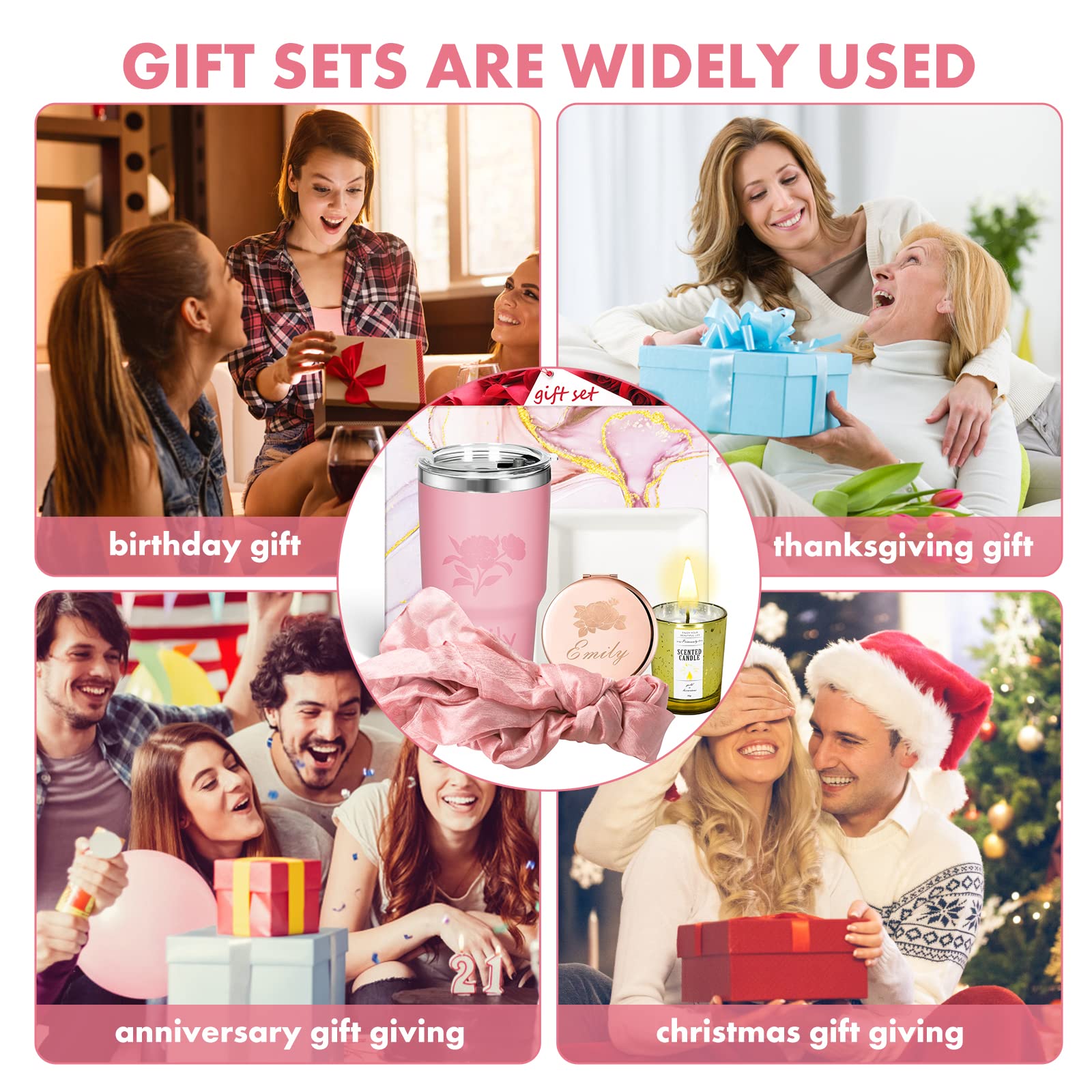 Cofanetto regalo compleanno donna confezione regalo compleanno specchio trucco piatto gioielli tazza acqua auto candela profumata e sciarpa di seta per donna, madre, sorella