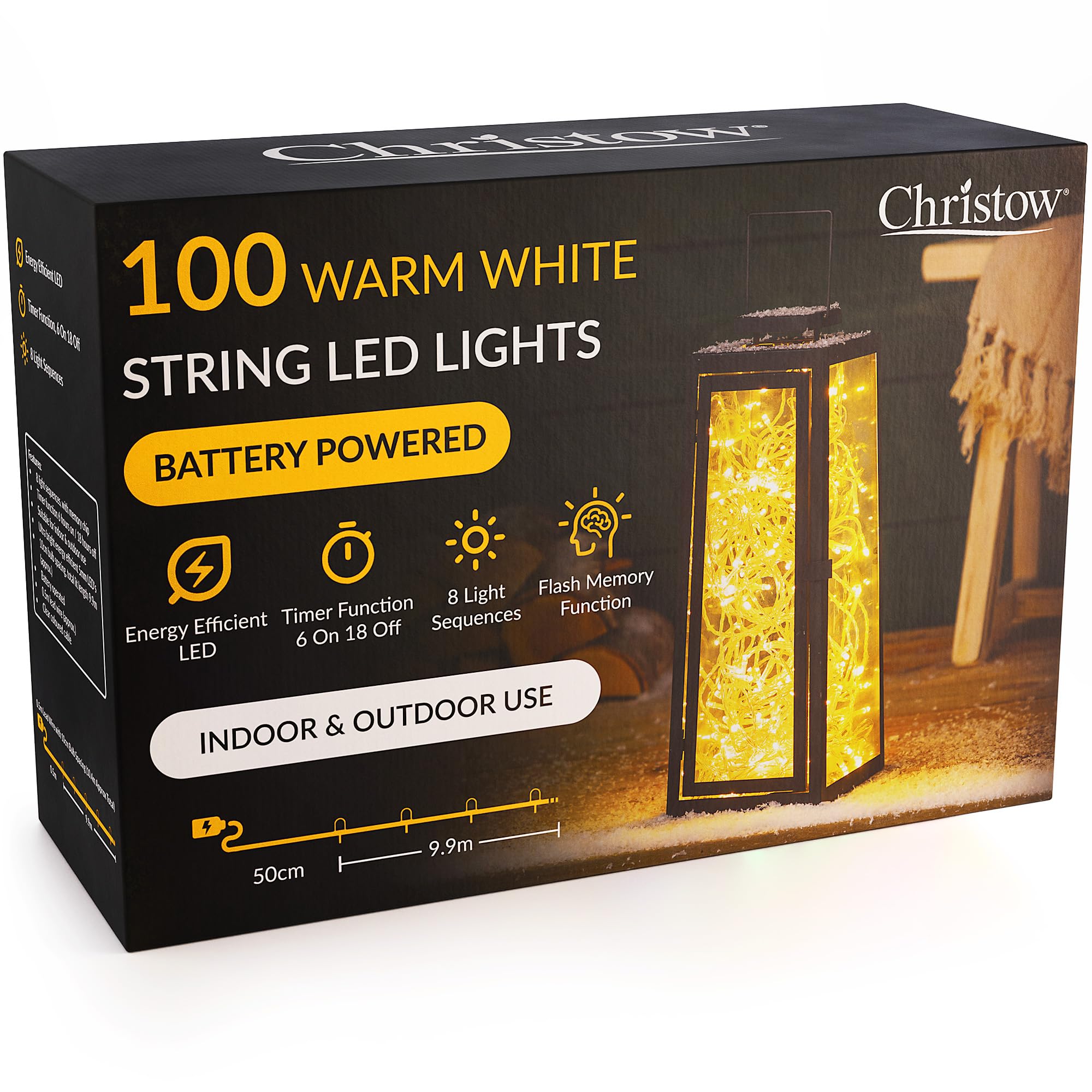 Christow White Battery Christmas Lights (Clear Cable)