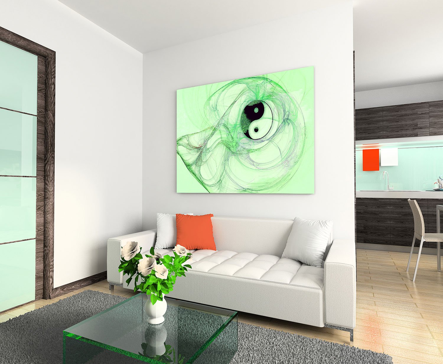 Feng Shui Wandbild 'Lebensfreude' 100x70 Cm – 3-teiliger Keilrahmen-Druck, Abstrakt, Vintage-Stil, Sofort Aufhängbar