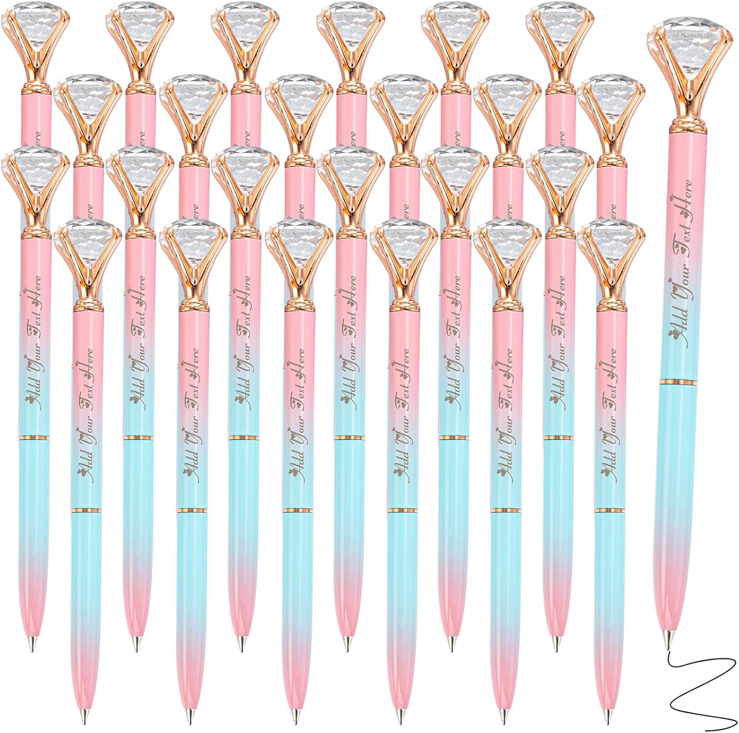 24 PCS Diamond Pens Personalizd with Name Custom Ballpoint Pens Engraved in Bulk Customized Black Ink Pens for Graduation Birthday Wedding Gifts