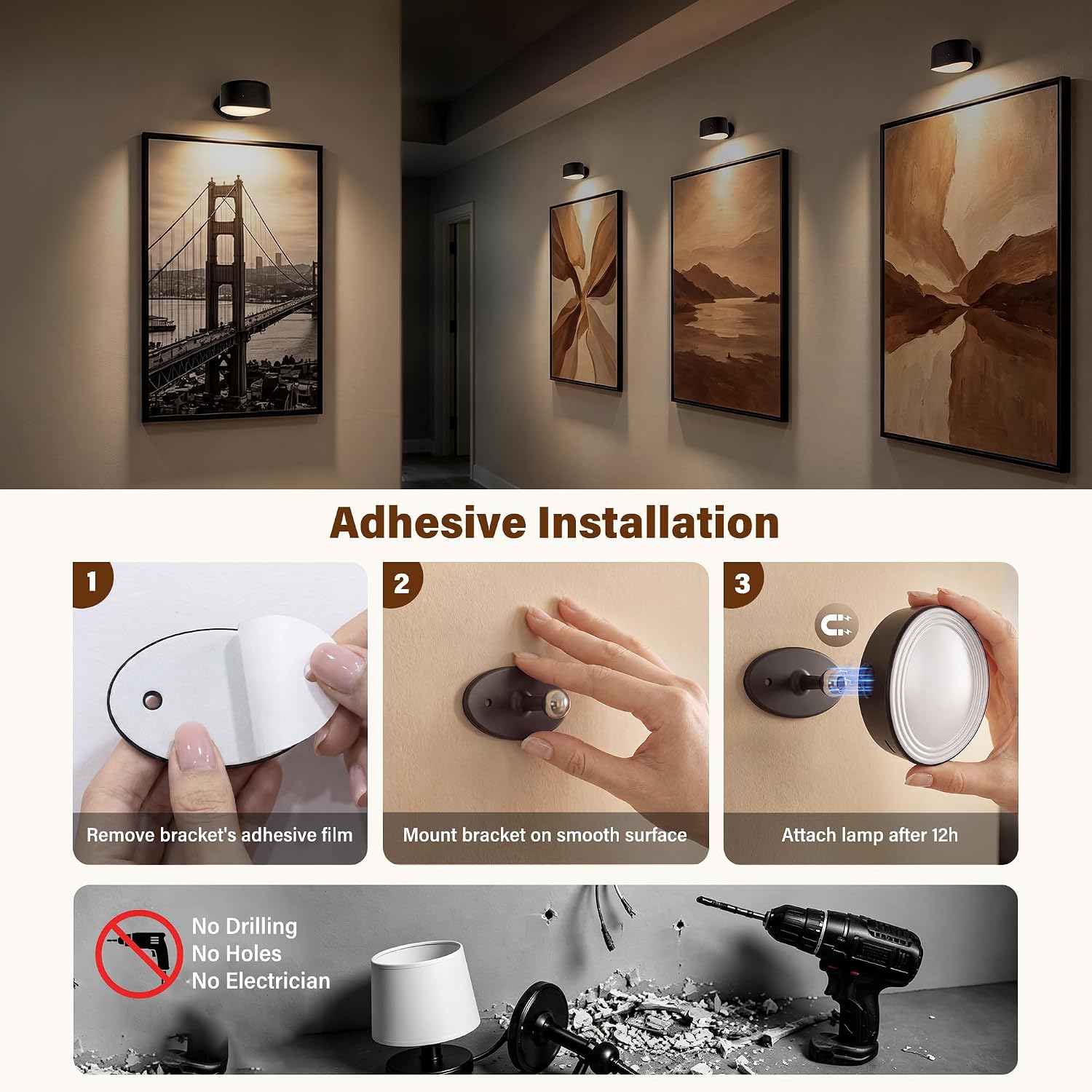 Battery Operated Wall Sconce 2 Pack, Rechargeable Wall Lights for Bedroom image 2