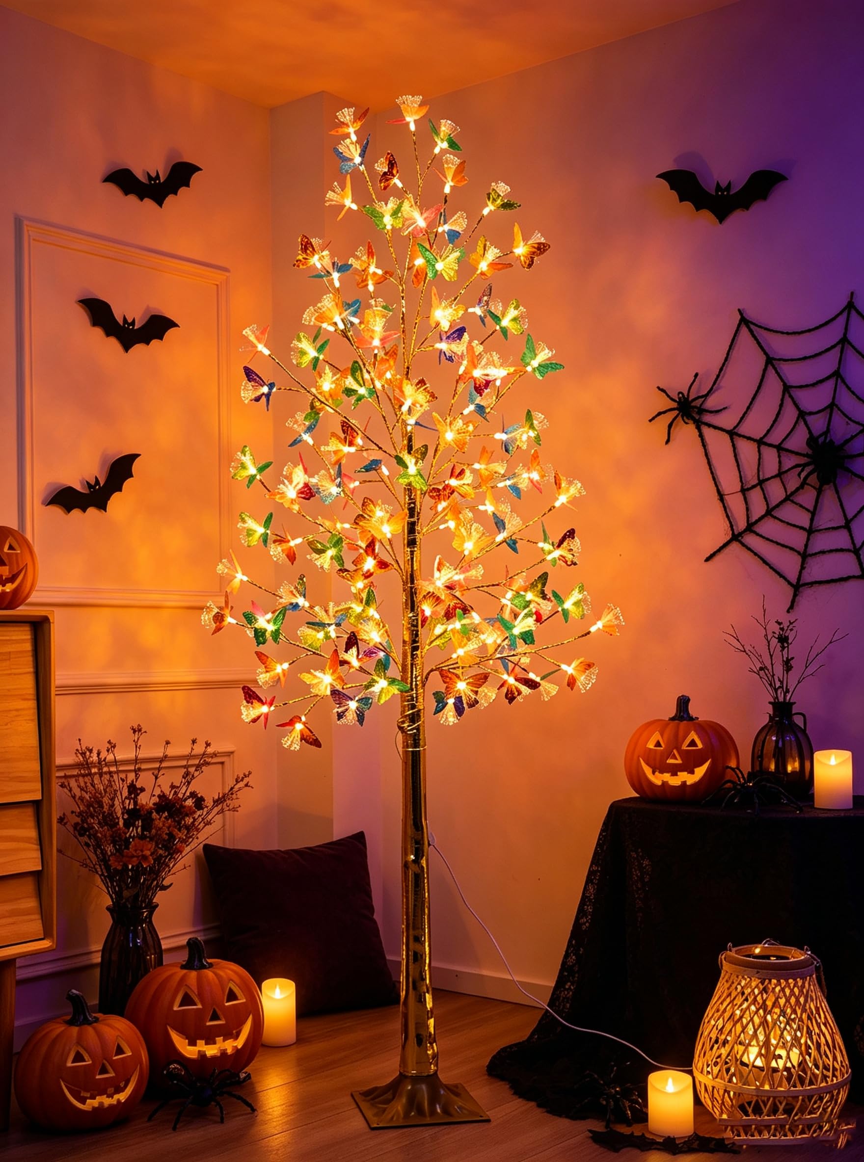 Arbre lumineux d'intérieur 180 cm, arbre LED avec 96 fleurs et lumière chaude, plante artificielle avec éclairage, sapin de Noël avec prise et câble, lampe décorative d'intérieur et d'extérieur