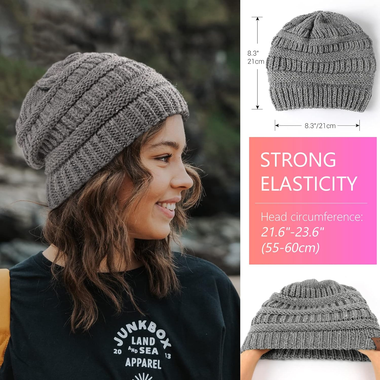 Winter Satin Lined Beanie Hats for Women Men Warm Oversized Slouchy Knitted Skull Cap with Satin Silk Lining for Natural Hair - Image 5