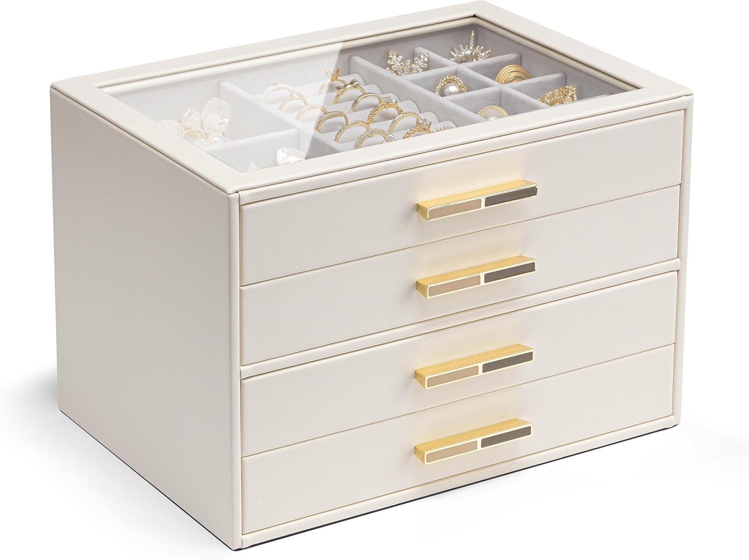 Vlando Jewellery Box with Glass Lid, 4-Tier Jewellery Organiser ...