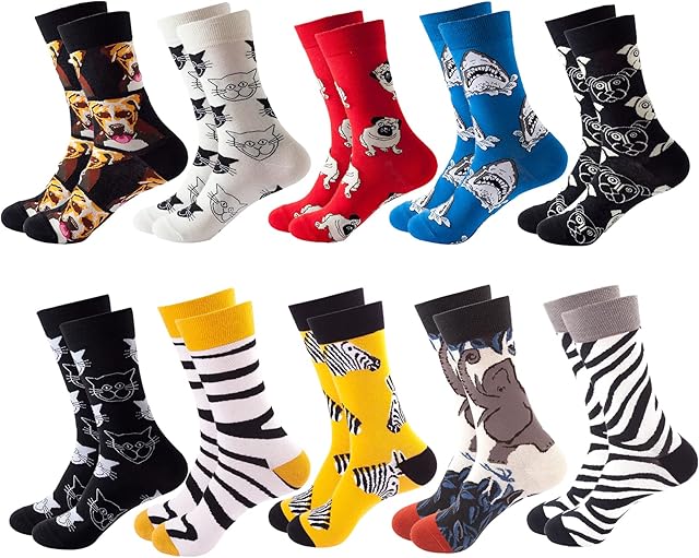 Hisonwel Men's Funny Dress Socks Colorful Funny Crazy Novelty Casual Crew Socks Packs