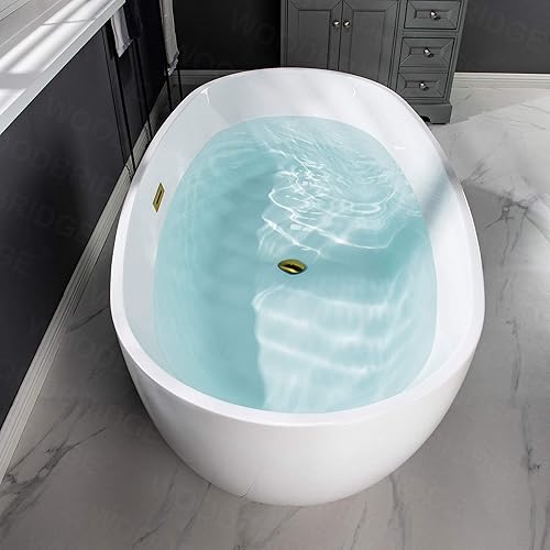 Vista 68 de WOODBRIDGE Bañera de acrílico independiente de 67 "bañera contemporánea de remojo blanco con desbordamiento y drenaje negro mate, BTA1528-MB Mate