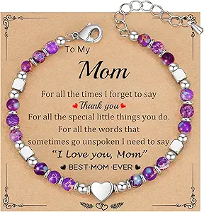 Christmas Gifts for Women, Stocking Stuffers for Teens Beaded Bracelets for Women Gifts for Mom Christmas Gift Mothers Day Gift for Grandma Daughter Bonus Mom Nature Stone Bead Bracelet Graduation Jewelry for Her 2026