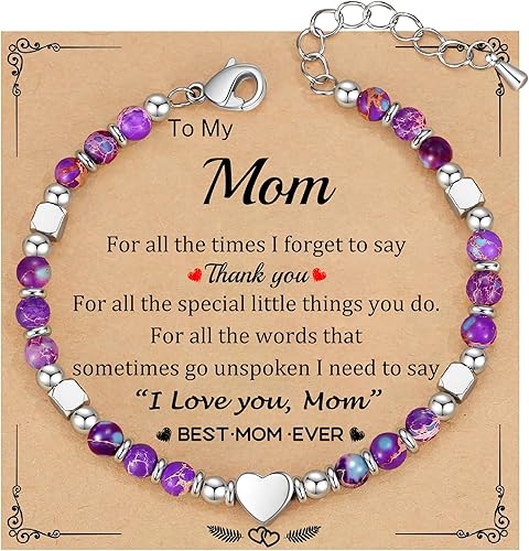 Christmas Gifts for Women, Stocking Stuffers for Teens Beaded Bracelets for Women Gifts for Mom Christmas Gift Mothers Day Gift for Grandma Daughter Bonus Mom Nature Stone Bead Bracelet Graduation Jewelry for Her 2026