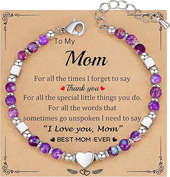 Christmas Gifts for Women, Stocking Stuffers for Teens Beaded Bracelets for Women Gifts for Mom Christmas Gift Mothers Day Gift for Grandma Daughter Bonus Mom Nature Stone Bead Bracelet Graduation Jewelry for Her 2026