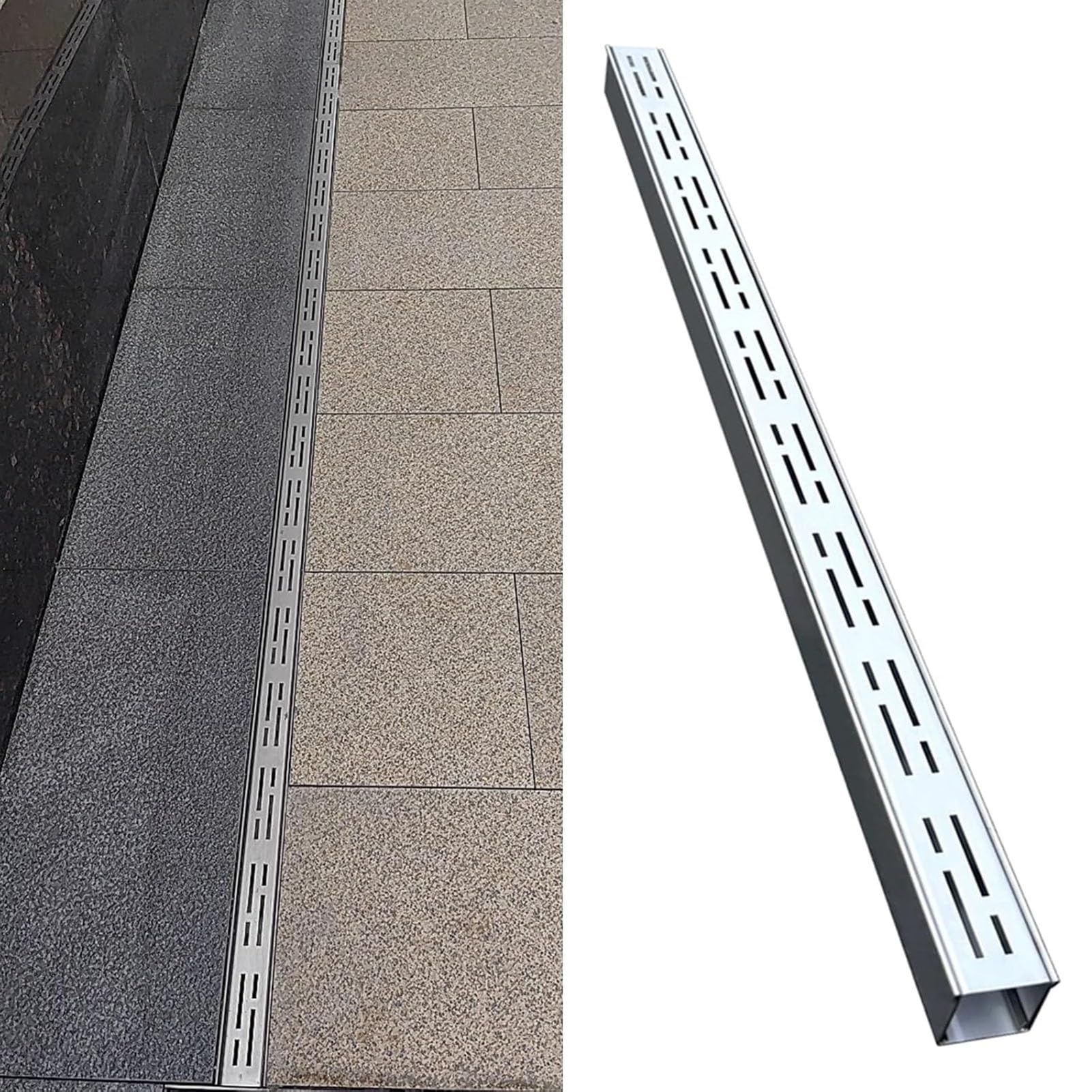 Zestaw rusztu odpływowego kanału zewnętrznego, wytrzymała stal nierdzewna, łatwy montaż, długość 100 cm, rozwiązanie do drenażu wykopu na podwórko i beton