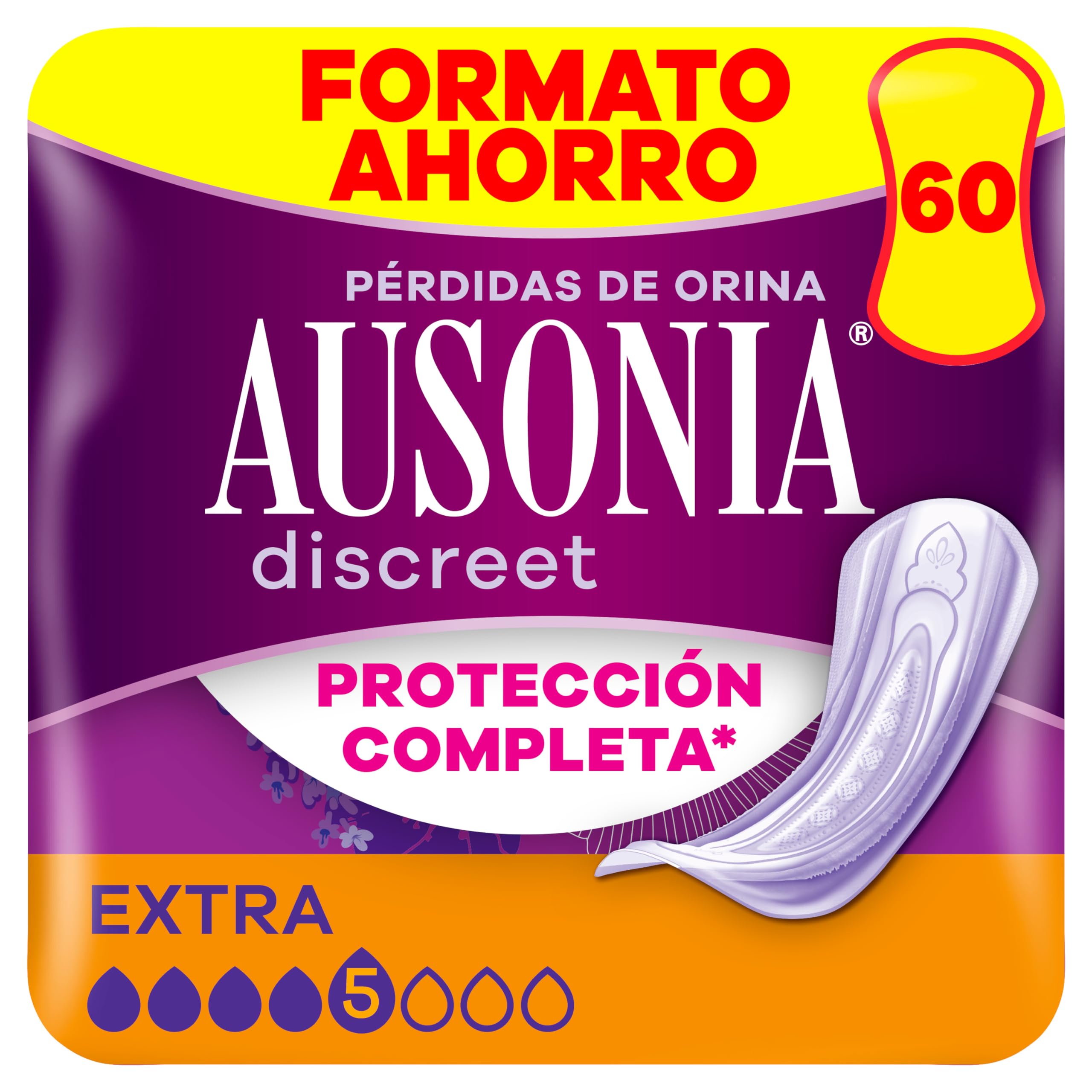 Ausonia Discreet Compresas Extra, Pack de 60,Para Pérdidas De Orina Para Mujer, Protección Completa*, Discreción Increíble