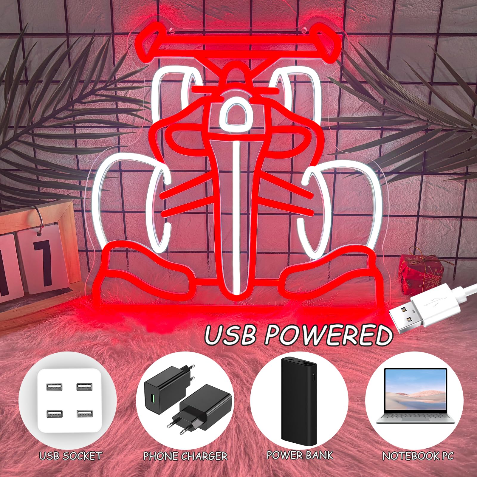 Neonowy znak samochodu sportowego, fajny samochód, dekoracja ścienna, zasilane przez USB, ściemniane, neonowe światła, akryl, do sypialni, pokoju gier, garażu, męskiej jaskini, prezenty urodzinowe