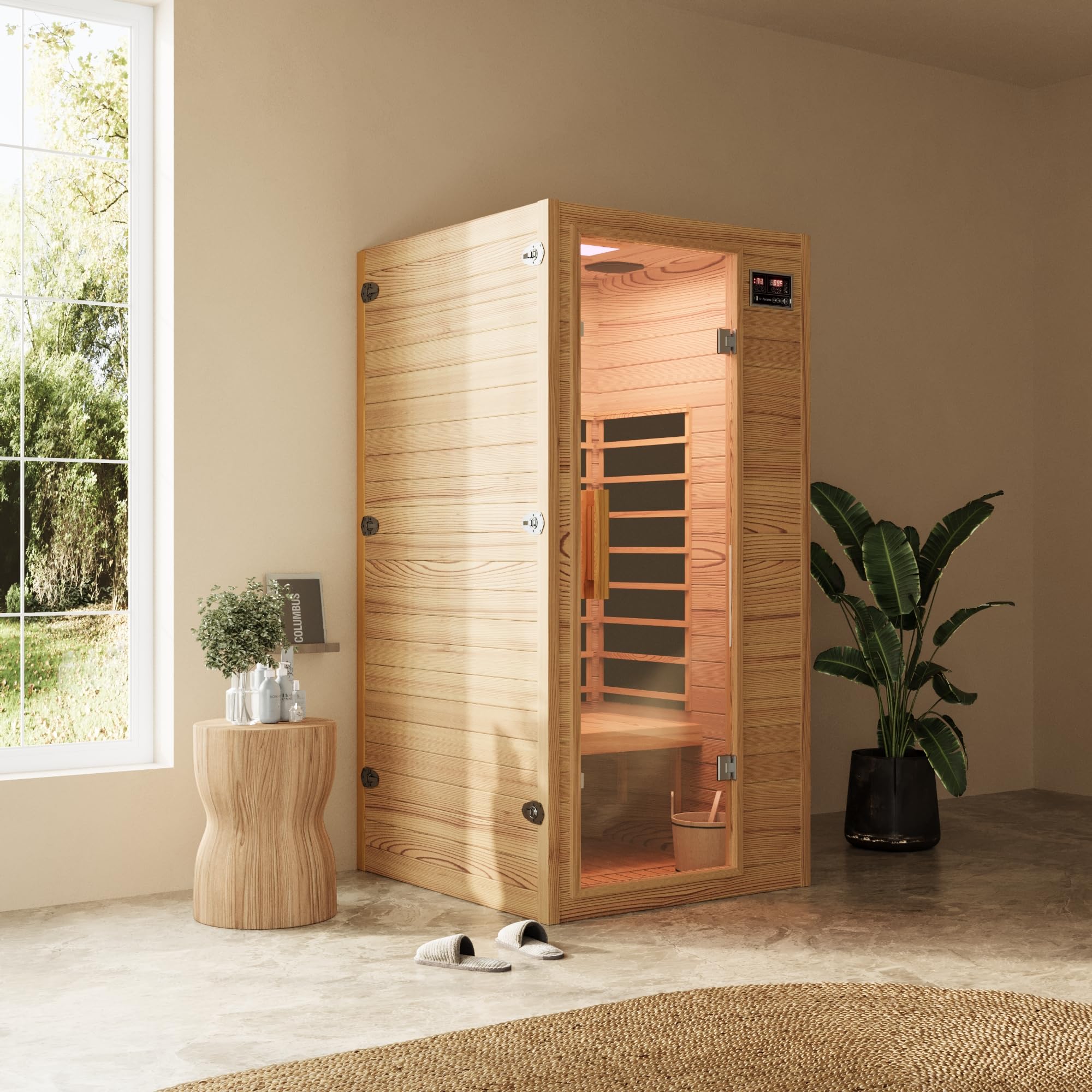 Helsinki Sauna infrarouge 90 x 90 cm H188 en bois de cèdre avec radio intégrée