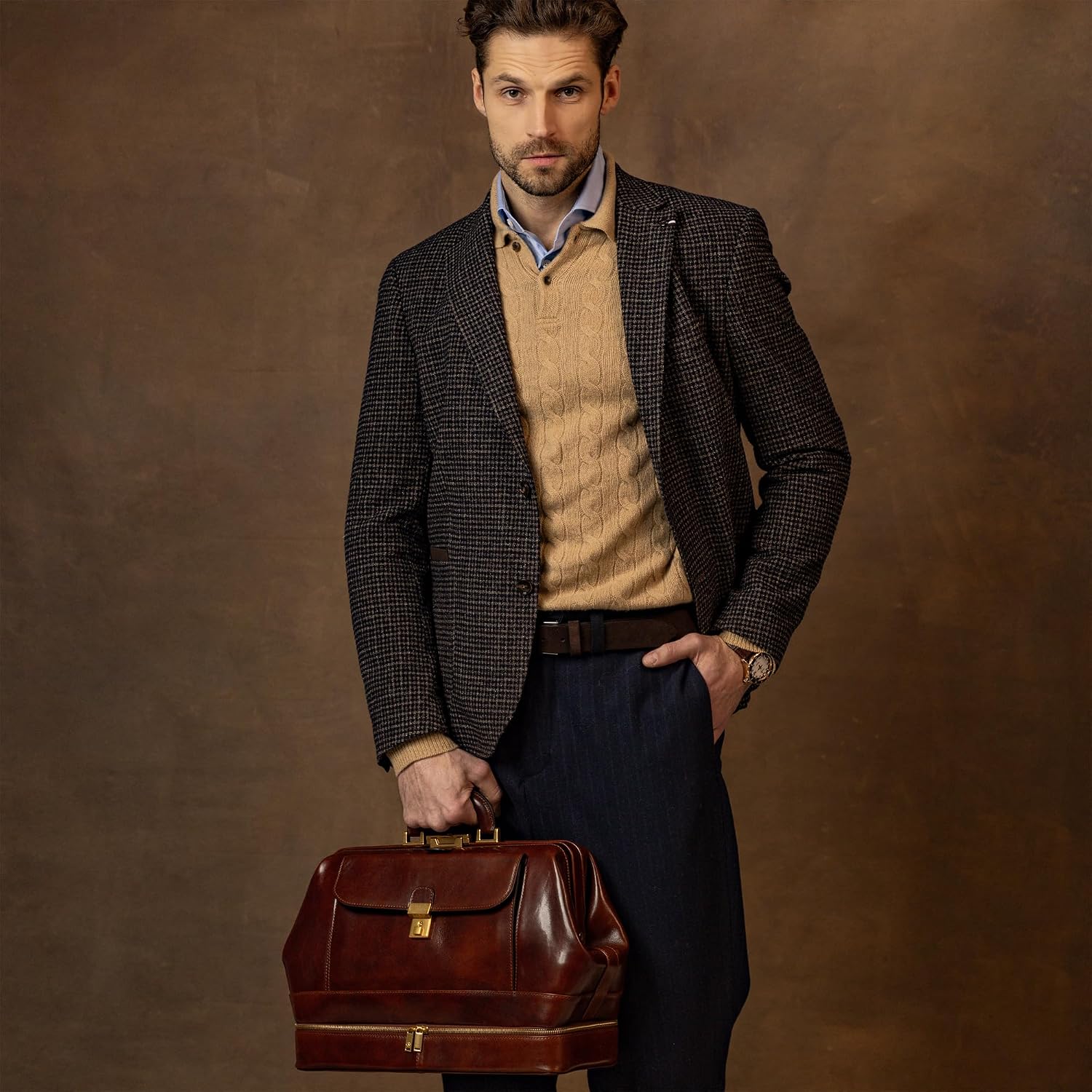 Time Resistance Leather Doctor Bag - Italian Handmade Medical Bag - Vintage Style Handbag - Real Leather Briefcase