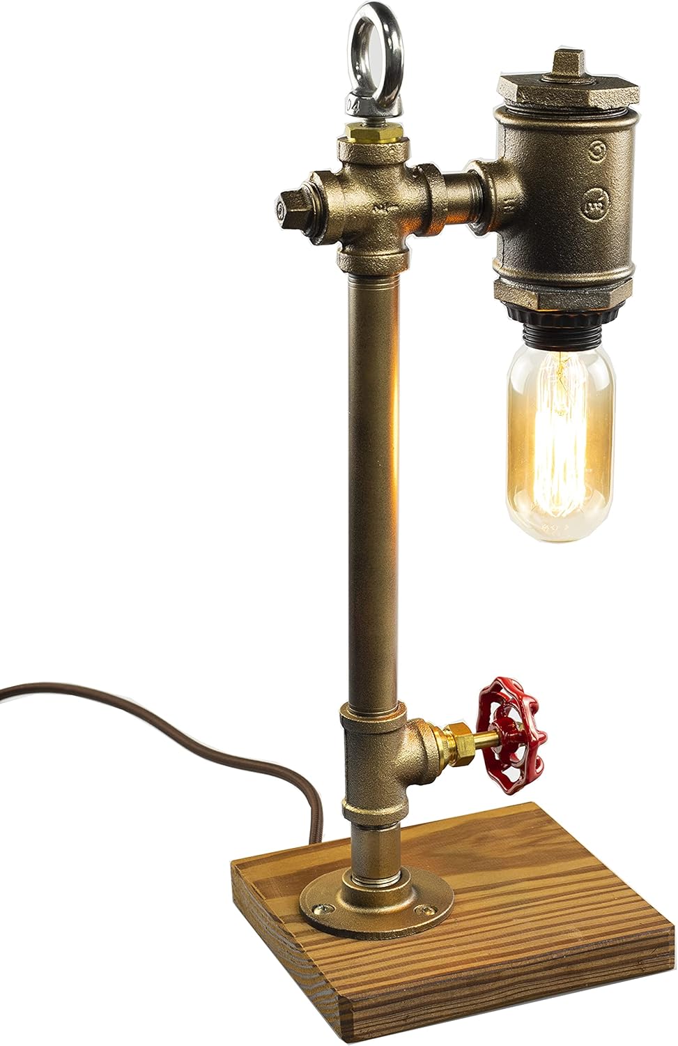 Steampunk Lamp with Dimmer, Dimmable Loft Style Industrial Vintage Antique Style Light with Bulb, Wood Base with Iron Piping Desk Lamp, Retro Desk Lamp LL-030