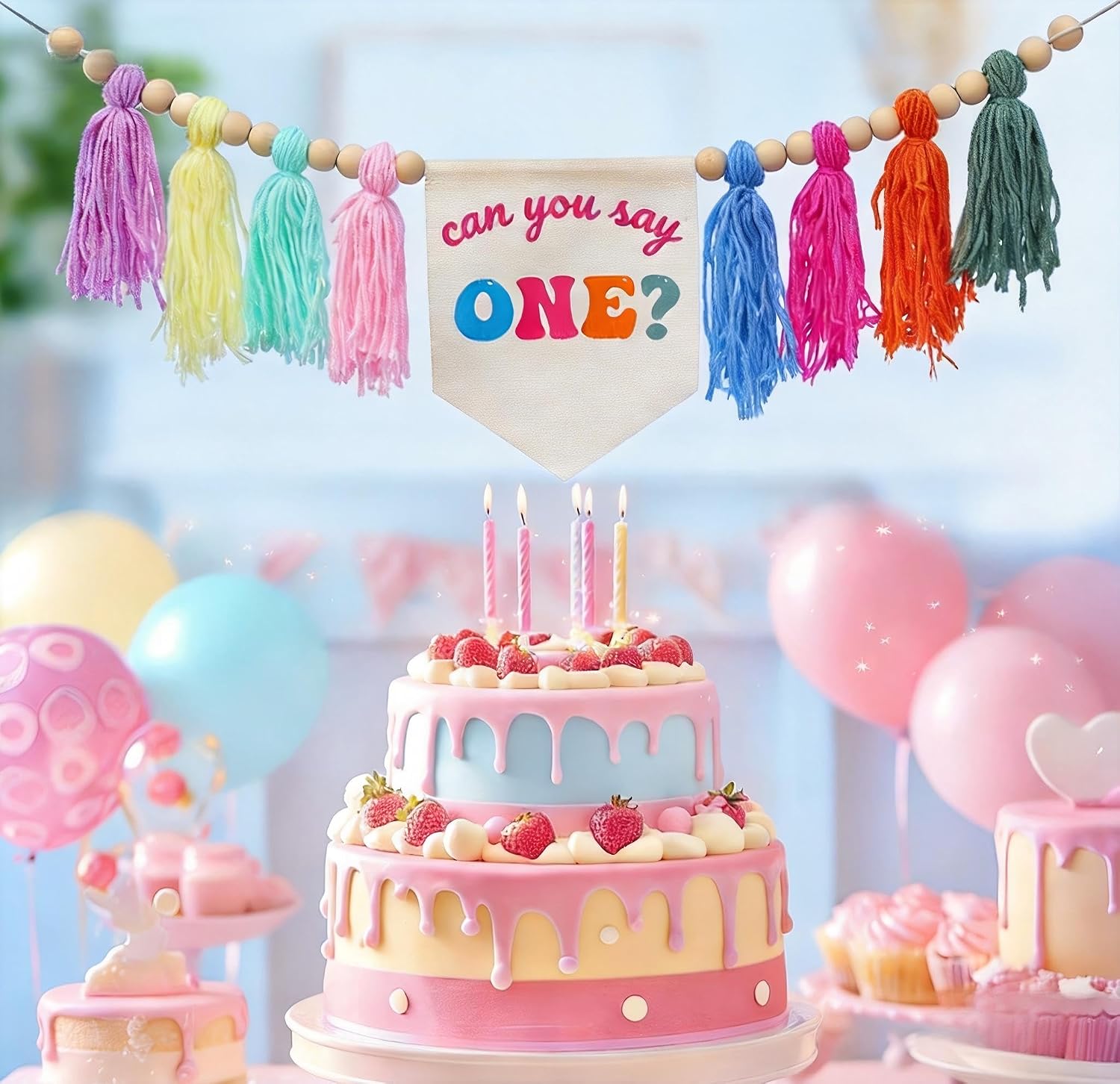 Rachell 1st birthday decorations Can You Say One Highchair Banner, Wall Hanging Banner Garland Decor for Boys Girls Birthday Rachell Teacher Party Supplies Cake Photo Props Baby Shower Decoration