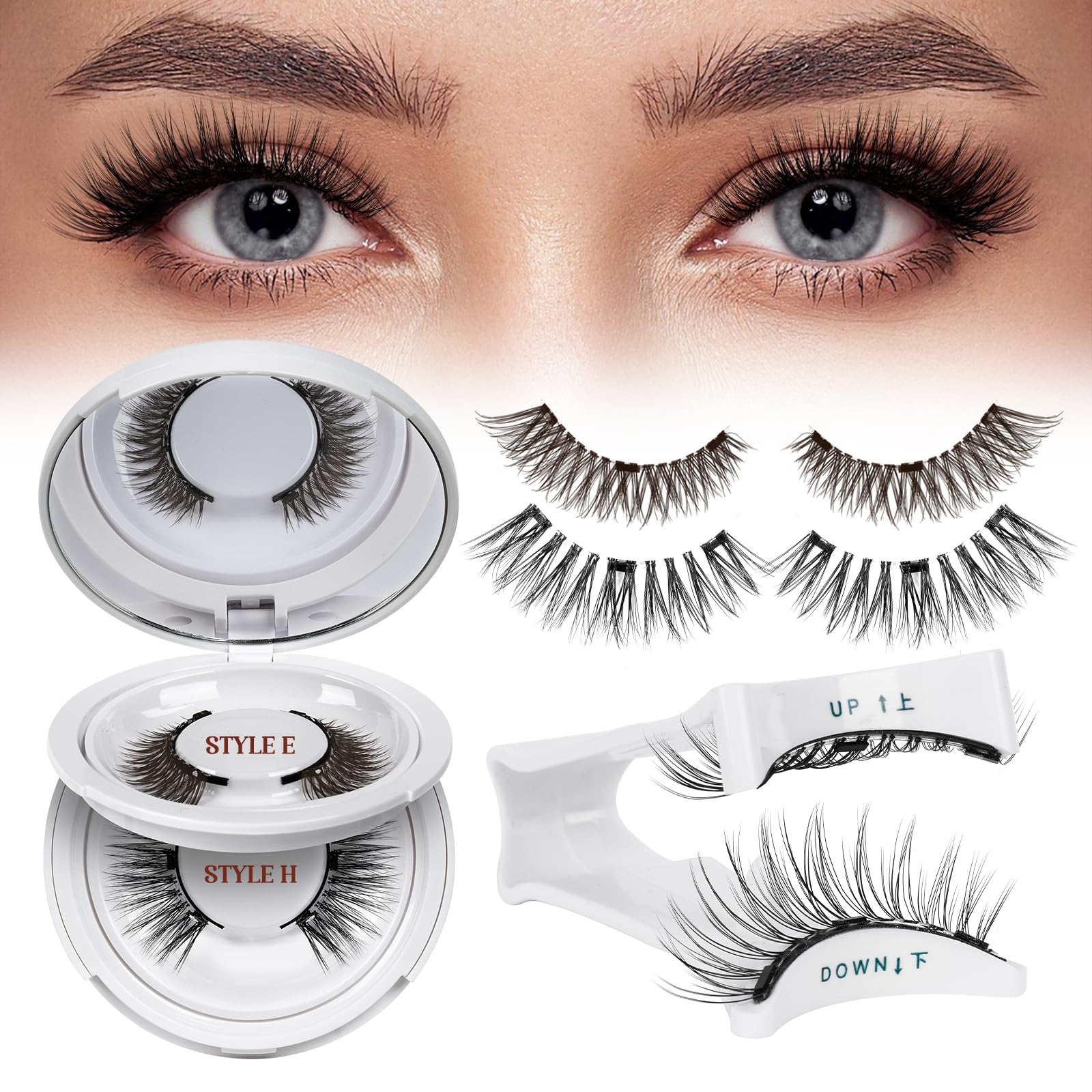 QUEWELMagnetic-Eyelashes Natural Look, 2 Pairs Reusable Magnetic Lashes Kit with Applicator, No Glue Needed Eyelashes Magnetic, Easy to Wear and Remove with Instructions(Magnetic Eyelash Kit E+H)