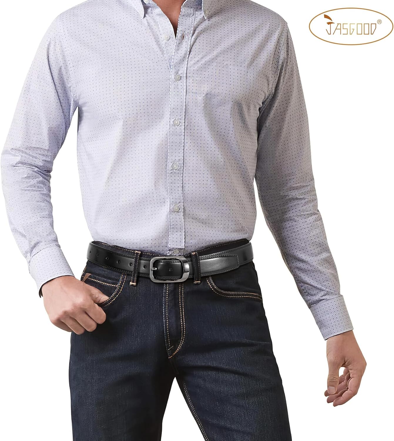 JASGOOD Men's Leather Dress Belts, Mens Casual Belt For Jeans Pants Work Suits and Uniform With Single Prong Buckle - Image 2