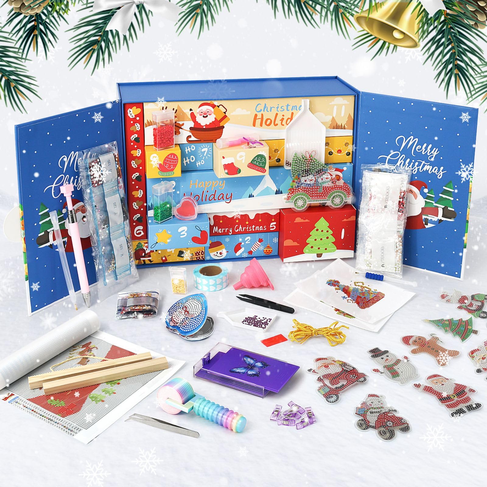 CustmArti DIY Diamond Art Painting Adventskalender Weihnachten 12 Fächer Überraschung Bastelset Kristall Strassstein Bilder Winter Motiv Haus Verzierung Kreativ-E