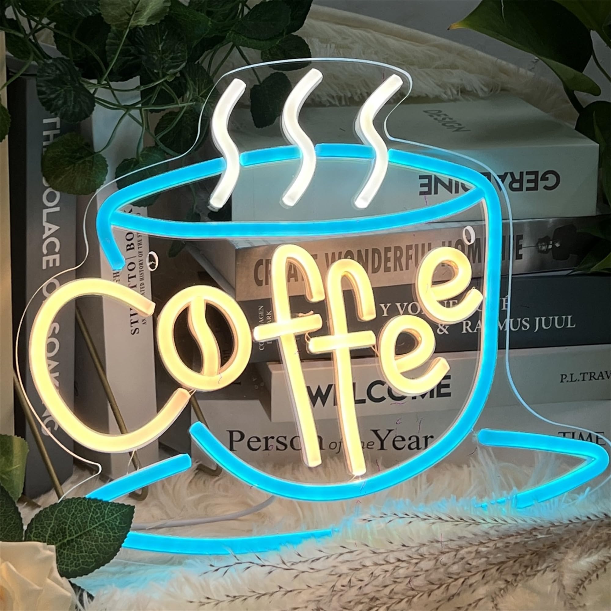 Moodlion Coffee Neon Sign - LED Wall Decor Light For Room, Cafe, Business, Aesthetic Open Sign With USB