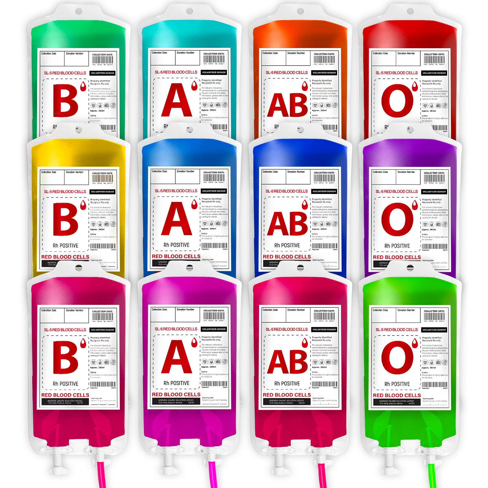 MGparty 12 Pack Blood Bags for Drinks Reusable IV Drink Pouches for Halloween Party Decorations Vampire Zombie Party Juice Containers Props, 10 fl.oz