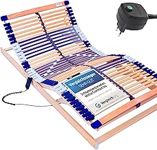 Electric Slatted Bed Frame 100% Beech, Head and Leg Areas Electrically Adjustable, Shoulder Grooves, 7 Zones, 44 Spring Slats, Hardness Adjustment, Middle Strap, Motor Comfort 44®, Fully Assembled (90 x 200 cm)