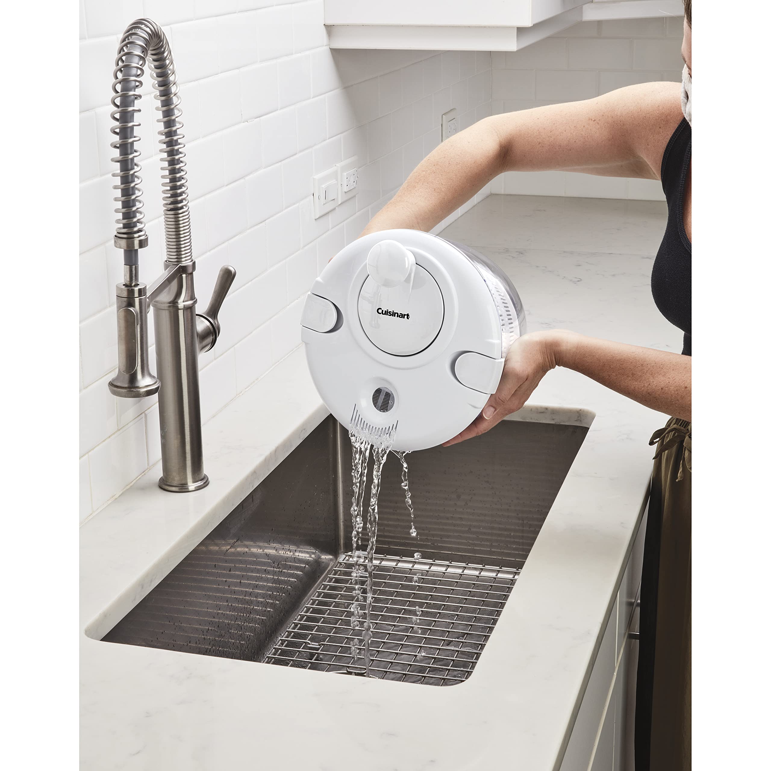 Cuisinart Centrifugador de ensalada grande: lava, centrifuga y seca ensaladas verdes, frutas y verduras, 5 cuartos de galón, CTG-00-SASW blanco