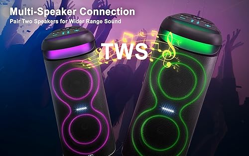 Miniatura 4 de Fisher Sistema estéreo de altavoz PA Bluetooth - DJ inalámbrico portátil para karaoke, doble 6.5 pulgadas de potencia máxima de 80 W, sonido HD