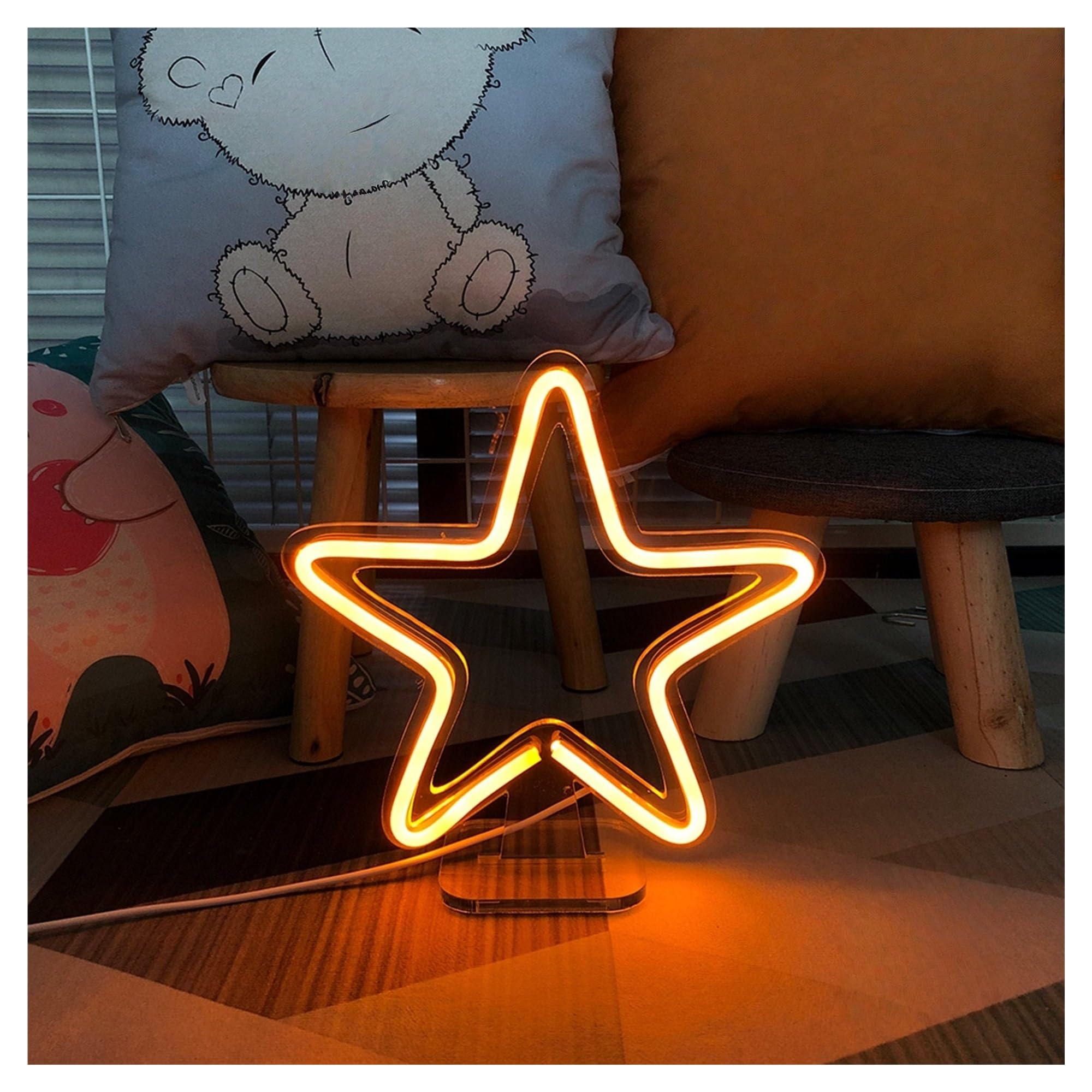Wiszące neony artystyczne Lampa USB, Gwiazdy, Znak, Biurko, Neon, Dekoracja Do Pokoju Dziecięcego, Dekoracja Ścienna Na Imprezę 25cmx25cm(A)