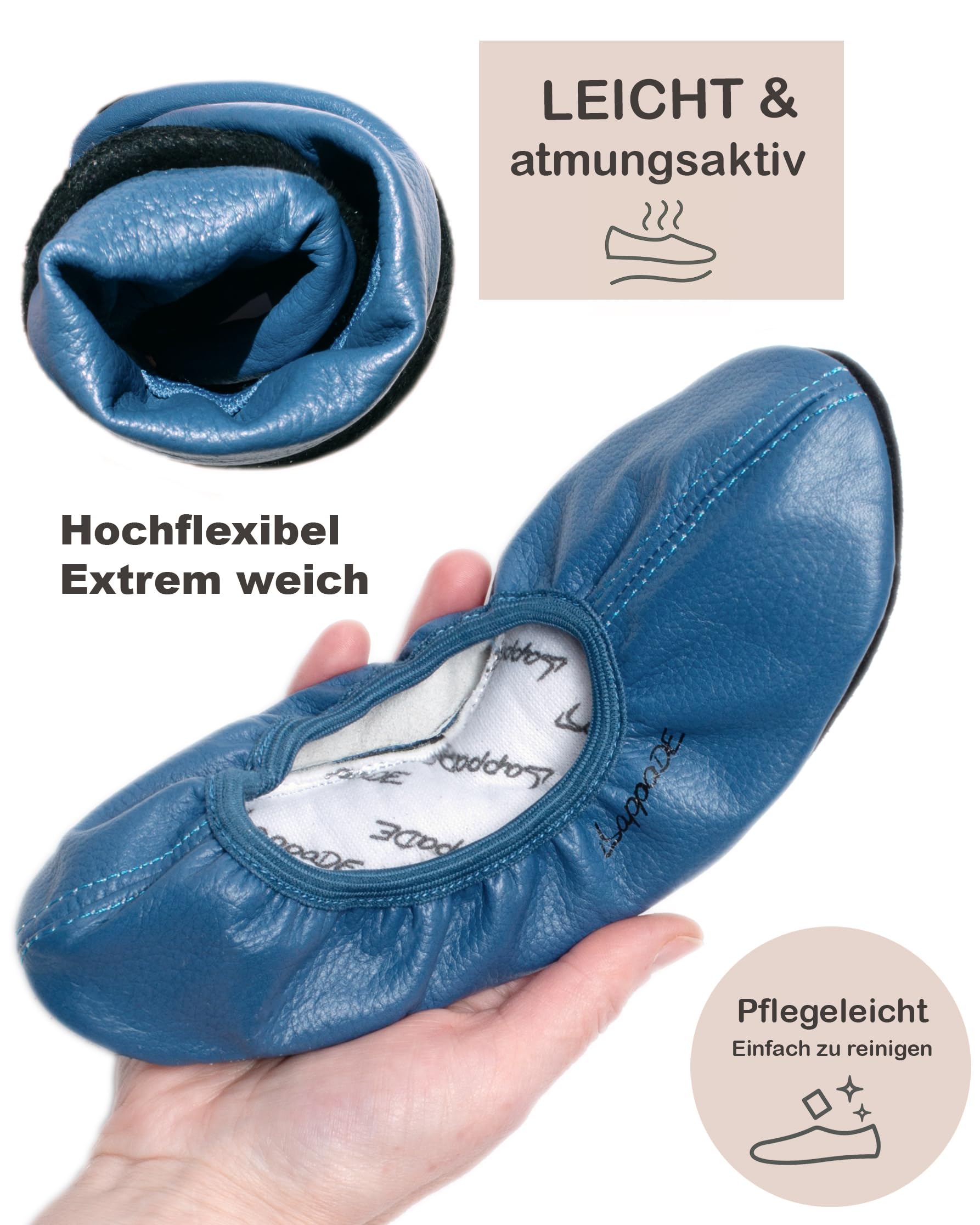 Lappa.de Nero, Bianco, jensblau, Rosa, Lilla, Rosso Scarpe da Ginnastica, Scarpette da Ballo, Turnschläppchen con Suola in Cuoio lappade TGL 28-46