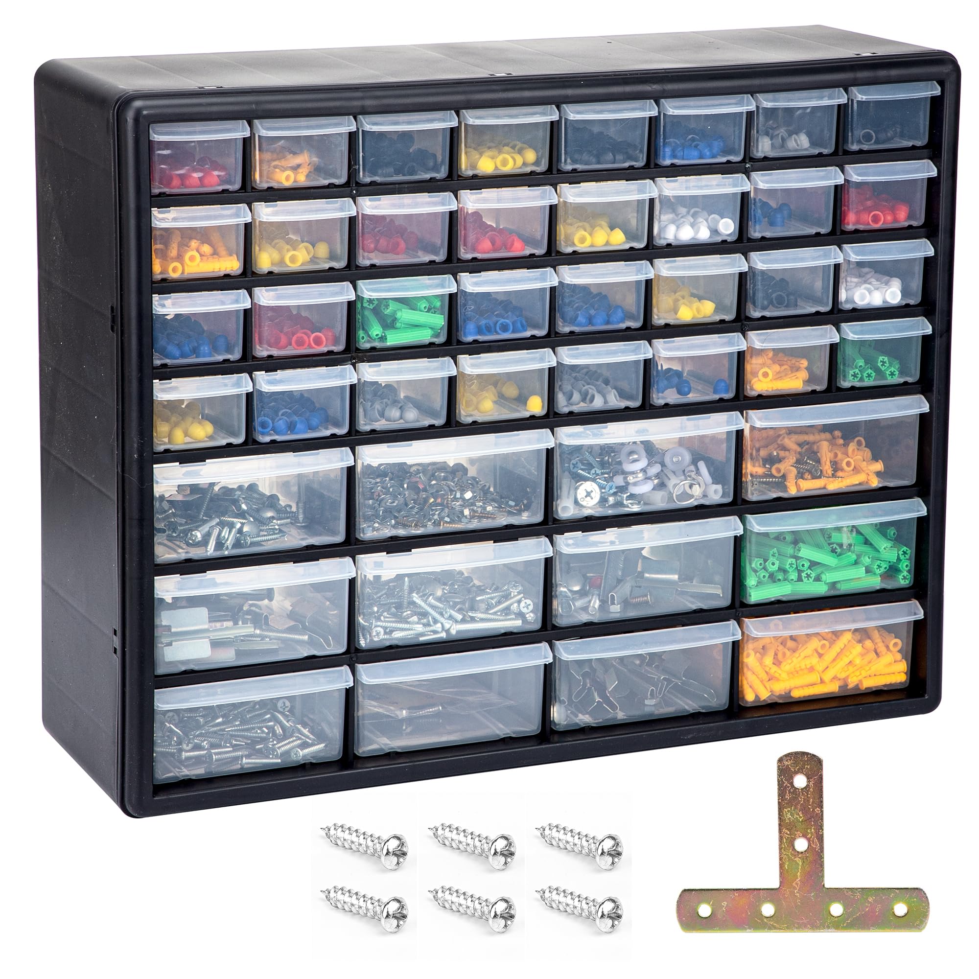 CraftGenes Organizzatore a vite – 44 cassetti garage & officina box con divisori regolabili, organizer per attrezzi da parete (nero)