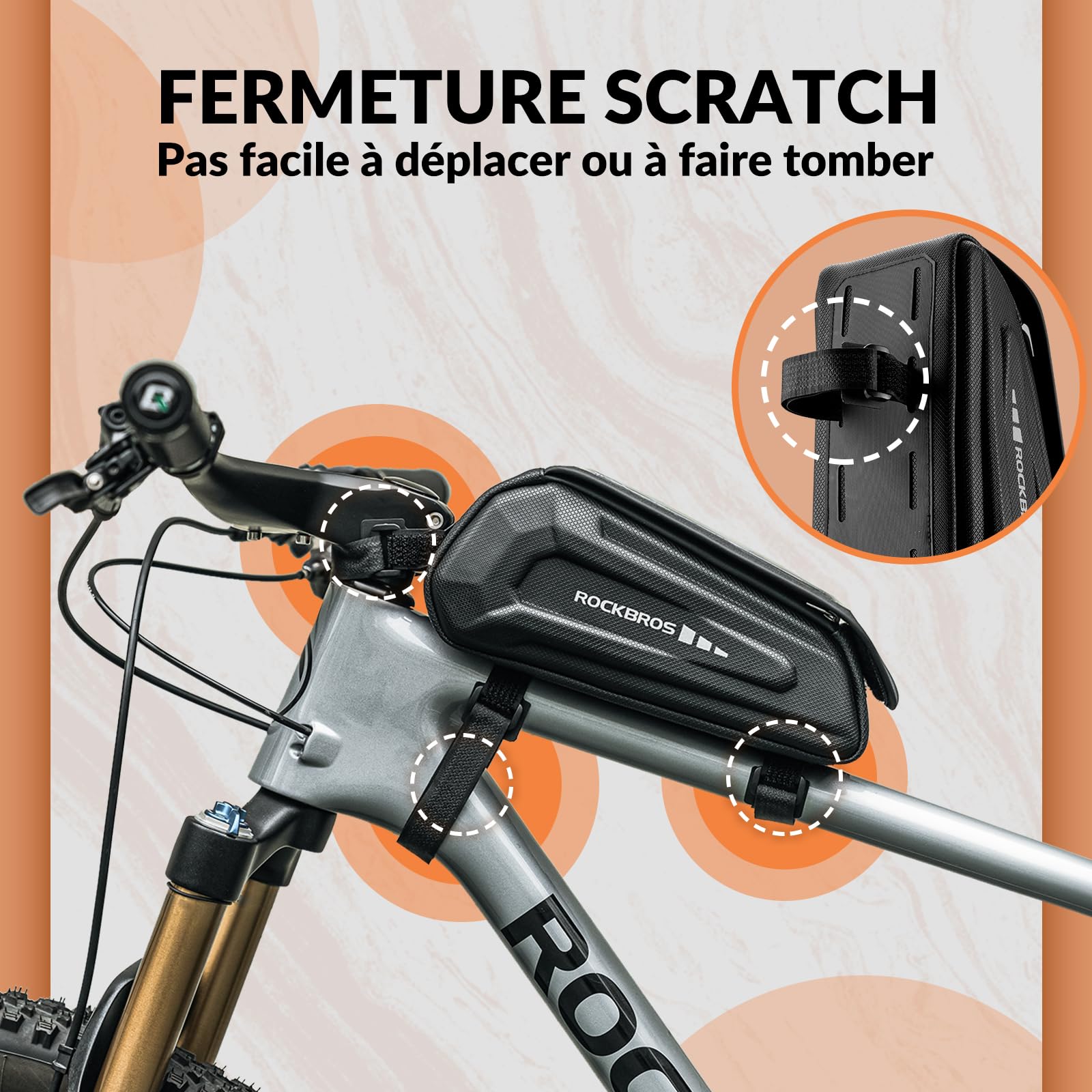 ROCKBROS Sacoche Cadre Vélo Téléphone 6,7" Étanche 1,7L Noir | Pochette Smartphone Vélo avec Écran Tactile, Sacoche VTT Double Zip Portable pour iPhone Android, Route et Cyclisme