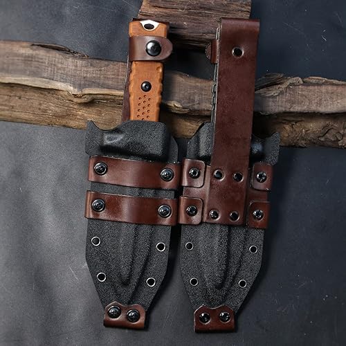 Miniatura 8 de LENGREN Rhino - Hoja fija de acero Sleipner de 11 pulgadas cuchillo táctico de campamento al aire libre mango de lino con funda Kydex amarillo y