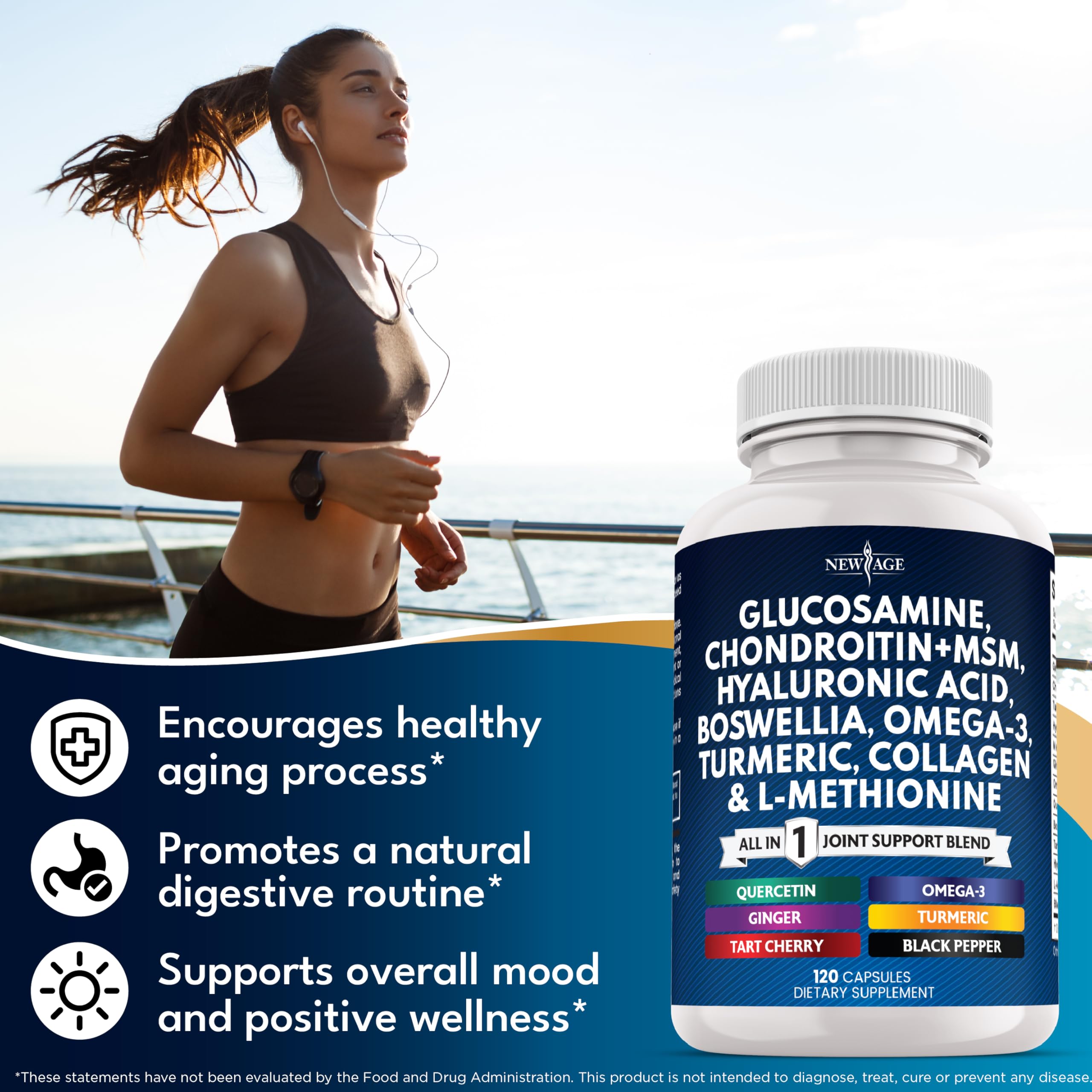 Glucosamine Chondroitin, MSM, Turmeric Curcumin, Collagen, Hyaluronic Acid, Omega 3 – Health Supplement for Men & Women – 240 Count