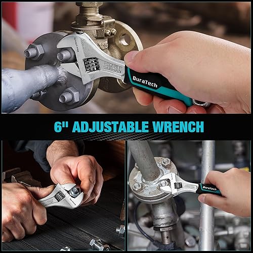 Miniatura 6 de DURATECH Llave ajustable de 6 pulgadas, llave de acero Cr-V, llave de mandíbula ancha, básculas métricas y SAE, para el hogar, garaje, taller y