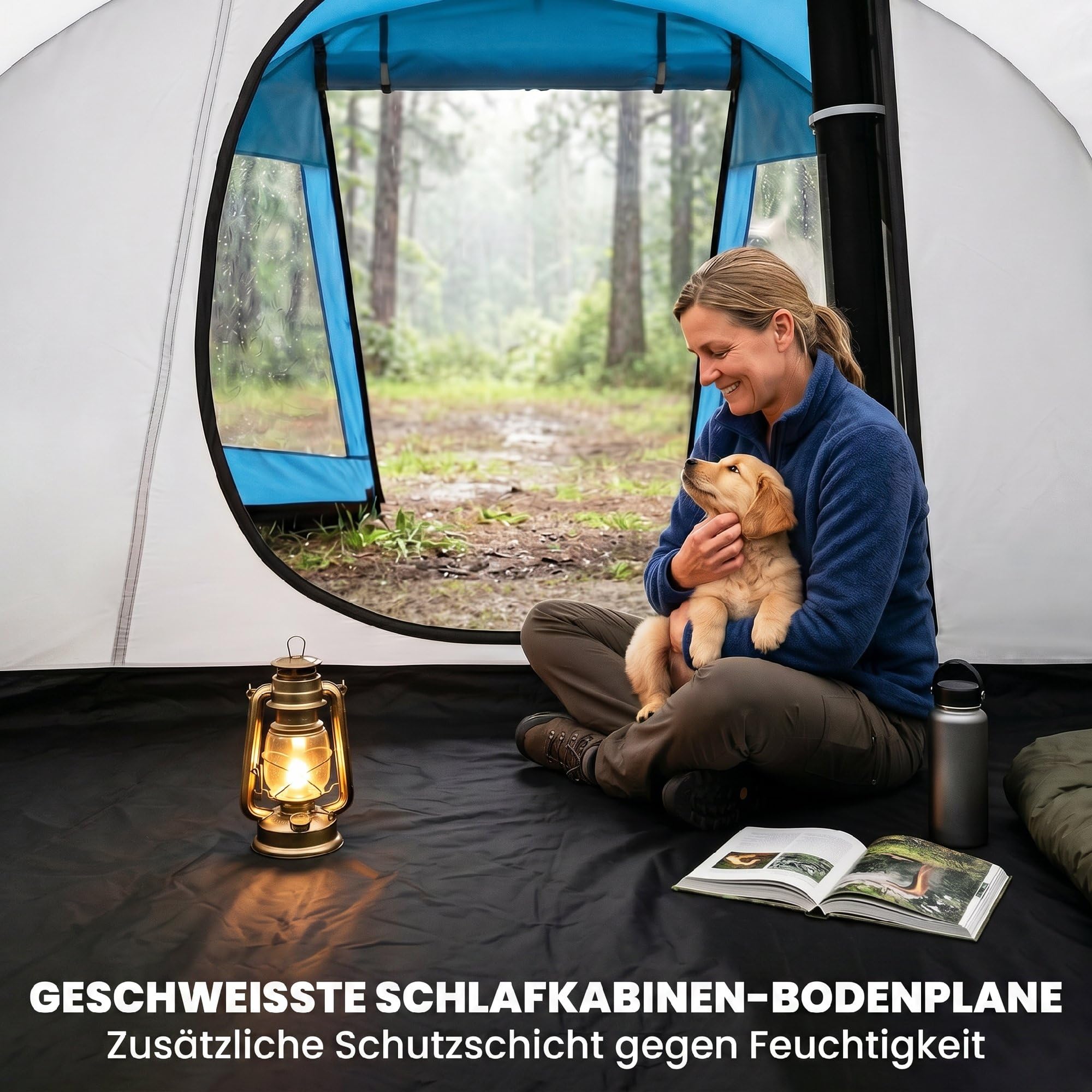 Outsunny Campingzelt für 4 Personen leicht, stabil Familienzelt mit Tür Fenster, Packtasche, Tunnelzelt mit 2000mm Wassersäule Zelt für Camping Reise Trekking Garten